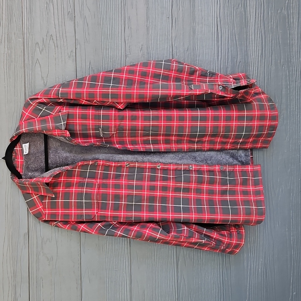 Colombia Men's Red and Gray Plaid Button-Up Shacket Size XXL
